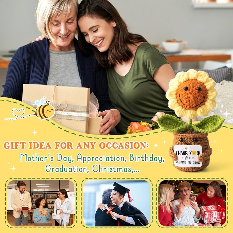 Veryhomy Valentines Sunflower for Women Teacher - Thank You Appreciation Gifts - Emotional Support Crochet with Positive Card for Coworker Boss Lady Thanksgiving Retirement - Thank You for Helping Me Grow - Image 5
